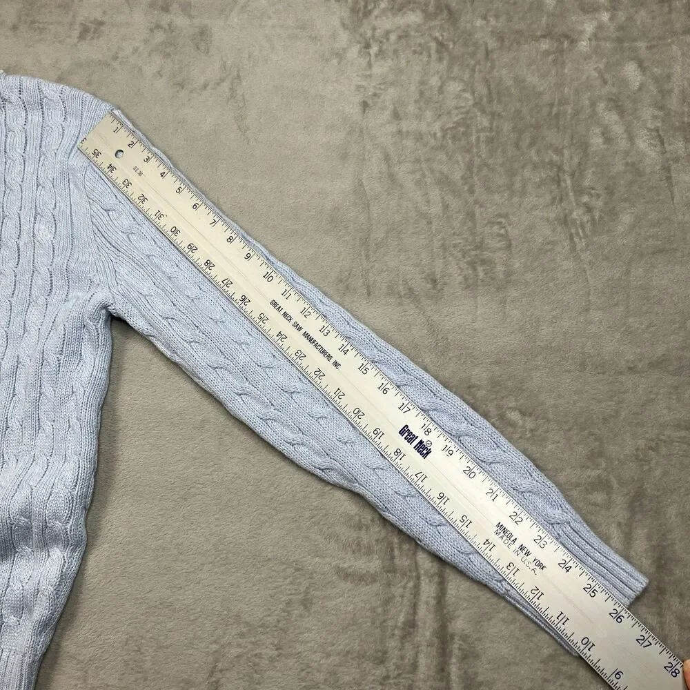 J Crew Cableknit Sweater Mens S Blue Crewneck Cotton Coastal Preppy